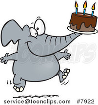 Cartoon Birthday Elephant Carrying a Cake by Toonaday