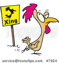 Cartoon Chicken Crossing by a Sign by Toonaday