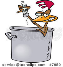 Cartoon Chicken Seasoning Himself in a Soup Pot by Toonaday