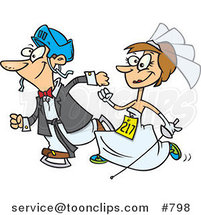 Cartoon White Wedding Couple Running in a Race by Toonaday
