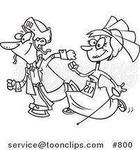 Cartoon Line Art Design of a Wedding Couple Running in a Race by Toonaday