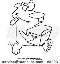 Cartoon Black and White Line Drawing of a Bear Stealing a Cooler by Toonaday