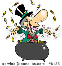 Cartoon Leprechaun Celebrating in His Pot of Gold by Toonaday