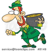 Cartoon Leprechaun Carrying His Pot of Gold on His Shoulder by Toonaday