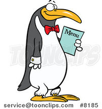 Cartoon Waiter Penguin Holding a Menu by Toonaday