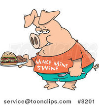 Cartoon Pig Carrying a Sandwich by Toonaday