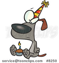 Cartoon Lonely Birthday Dog with a Cupcake by Toonaday