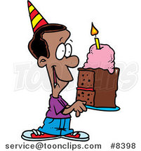 Cartoon Black Birthday Boy Holding a Slice of Cake by Toonaday