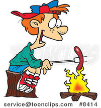 Cartoon Boy Roasting a Weenie over a Campfire by Toonaday