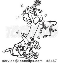 Cartoon Black and White Line Drawing of a Tired Party Business Man by Toonaday