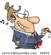 Cartoon Business Man Smoking a Cigar and Listening to Music by Toonaday