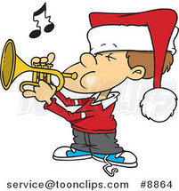 Cartoon Boy Playing Christmas Music on a Trumpet by Toonaday