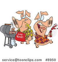 Royalty-Free (RF) Clip Art Illustration of Cartoon Happy Pigs at a BBQ by Toonaday