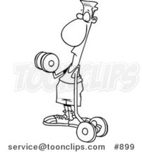 Cartoon Line Art Design of a Flimsy Armed Guy Lifting Weights by Toonaday