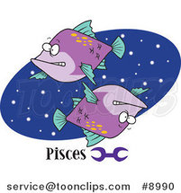 Royalty-Free (RF) Clip Art Illustration of Cartoon Pisces Astrology Fish over a Blue Oval by Toonaday
