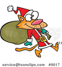 Cartoon Santa Cat Carrying a Sack by Toonaday