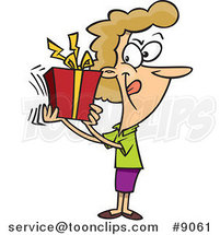 Cartoon Lady Shaking Her Gift by Toonaday