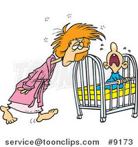Cartoon Tired Mother Tending to Her Baby by Toonaday