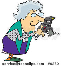 Cartoon Granny Using a Polaroid Camera by Toonaday