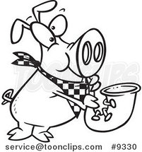 Cartoon Black and White Line Drawing of a Pig Playing a Saxophone by Toonaday