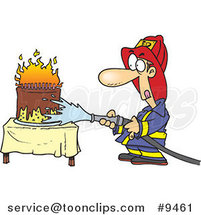 Cartoon Firefighter Extinguishing a Birthday Cake by Toonaday