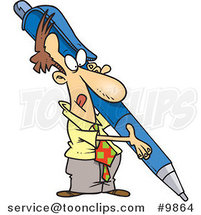 Cartoon Business Man Holding a Huge Pen by Toonaday