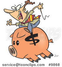 Cartoon Business Man Riding a Piggy Bank by Toonaday