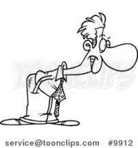 Cartoon Black and White Line Drawing of a Peering Business Man by Toonaday