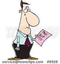 Cartoon Crying Business Man Holding a Pink Slip by Toonaday